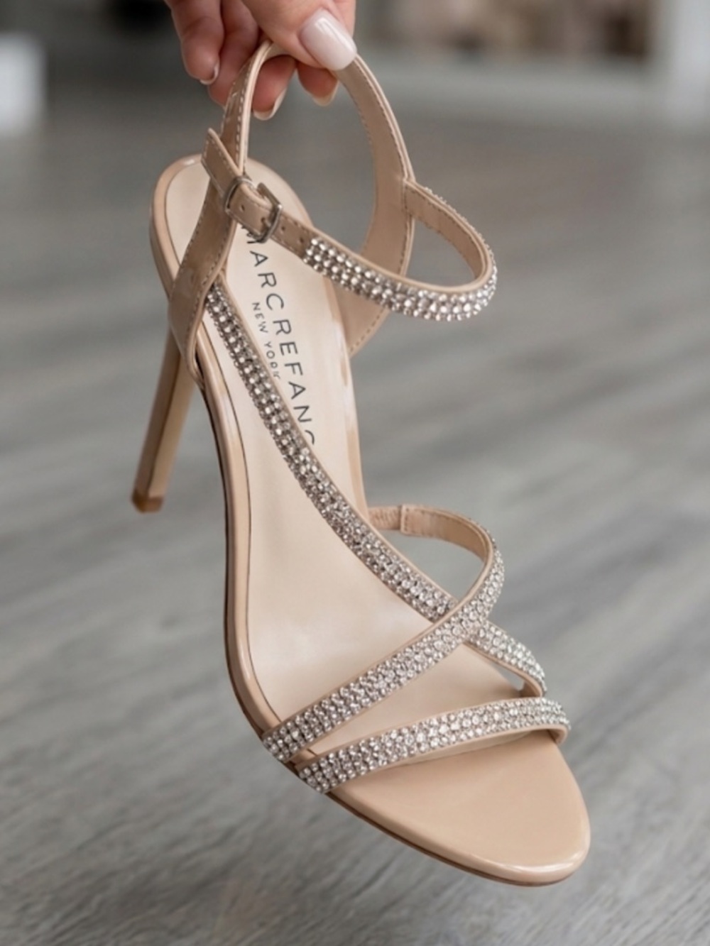 New! MARK DEFANG NEW YORK Rhinestone  Nude Strappy Heels